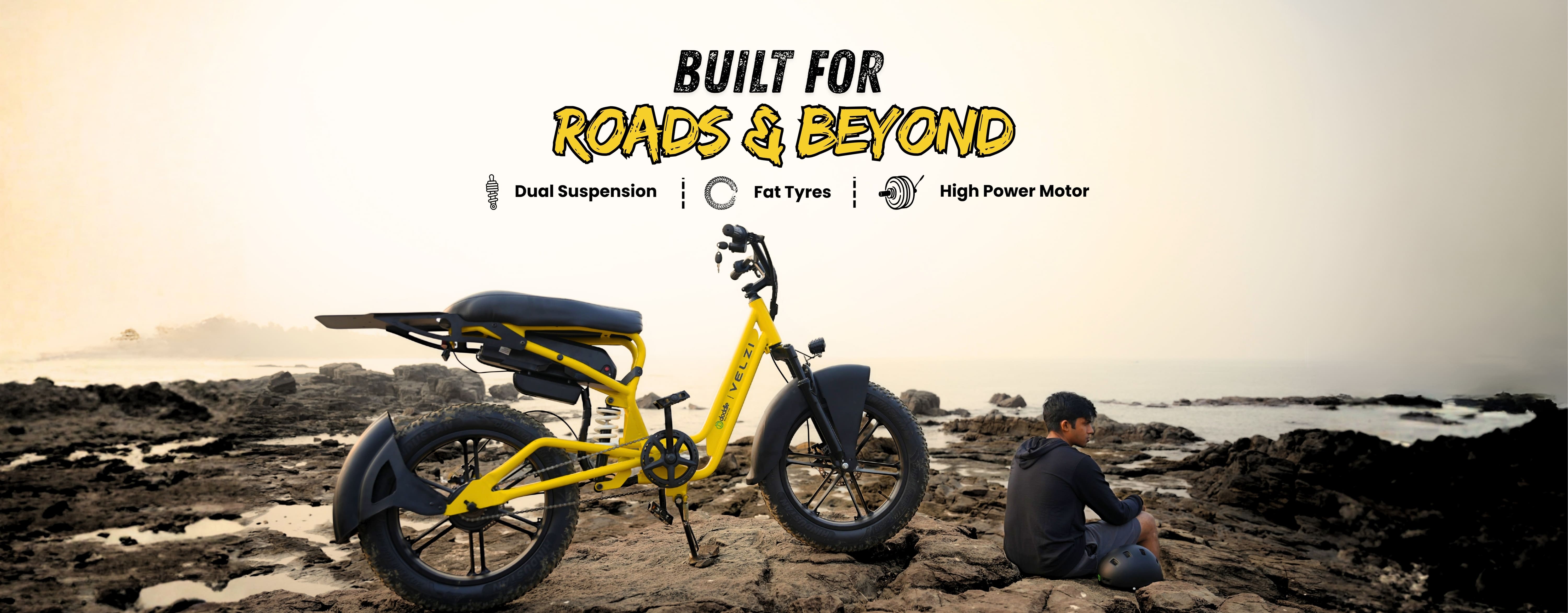 Fat tyre electric cycle with dual suspension built for Indian roads and uneven terrain